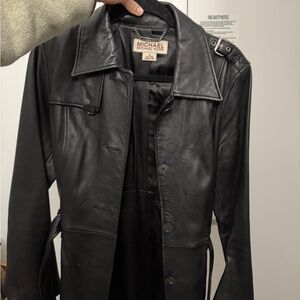 Michael Kors Sleek Black Leather trench